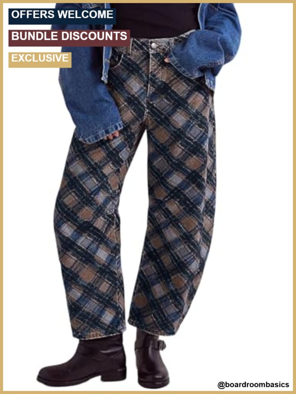 Women's Boyfriend Barrel Jeans Floral Print Denim Wide Leg Ankle Pants